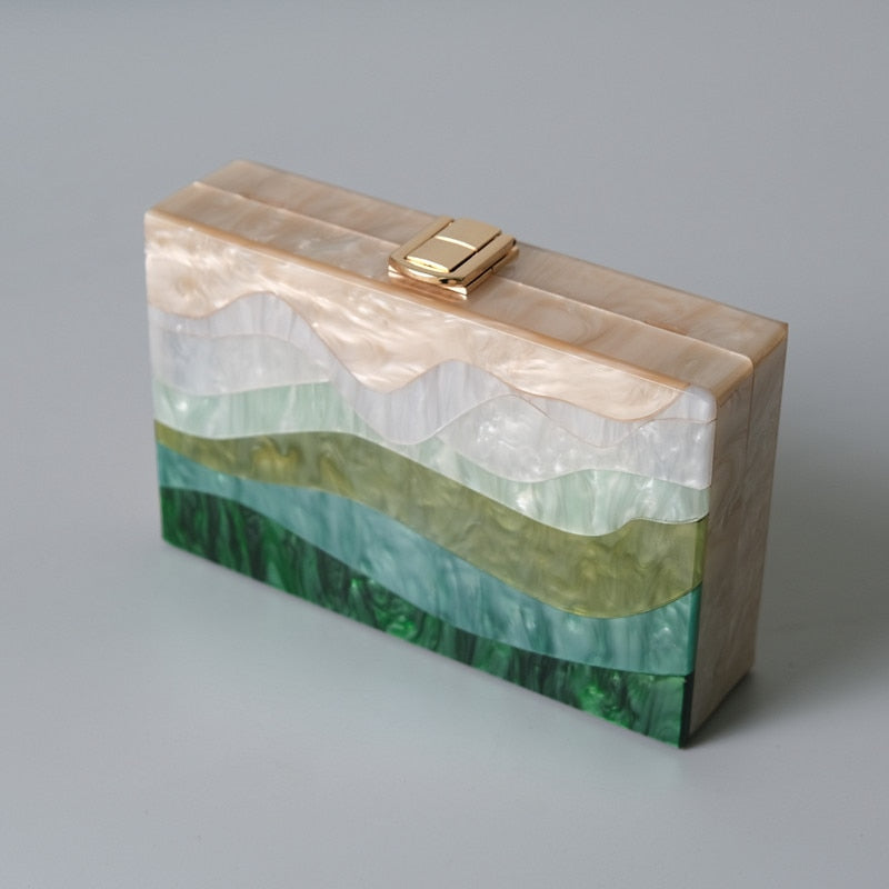 Luxury Emerald Striped Acrylic Clutch Bag Montipi