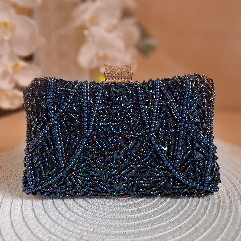 elegant Navy-Blue-Beaded-Clutch by Montipi