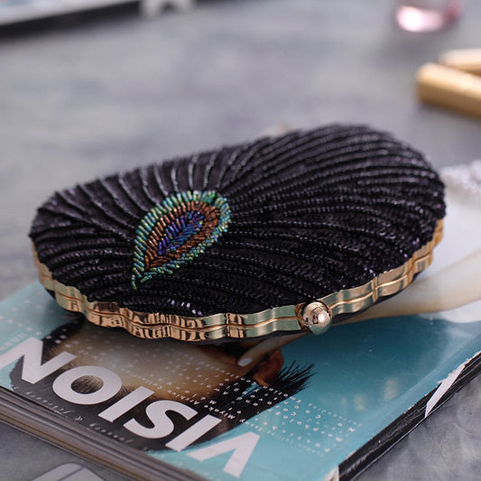 Peacock Black Vintage Sequin Clutch Bag Montipi