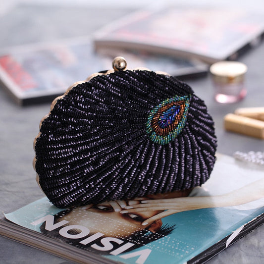 Peacock Black Vintage Sequin Clutch Bag Montipi