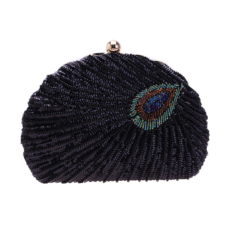 Peacock Black Vintage Sequin Clutch Bag Montipi