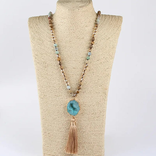 Precious Stone Boho Chic Beaded Necklace Montipi