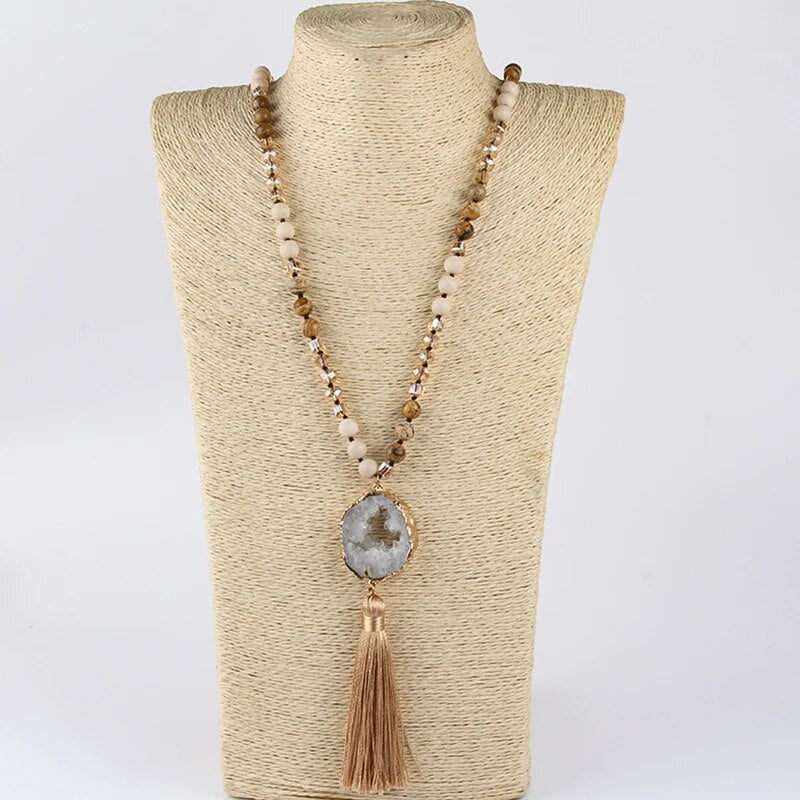 Precious Stone Boho Chic Beaded Necklace Montipi