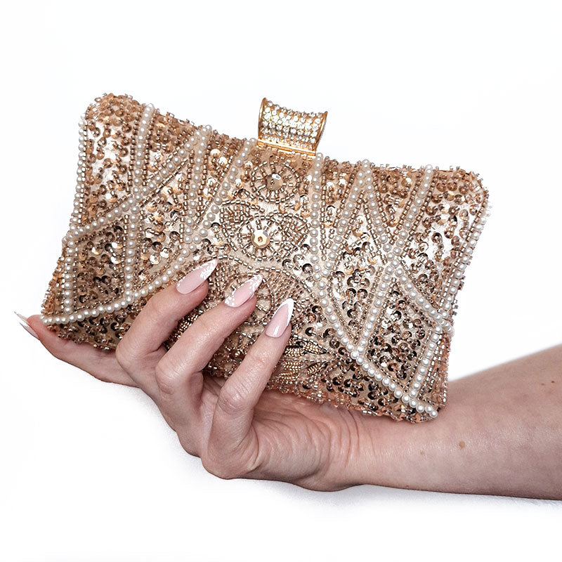 Rose Gold Beaded Clutch