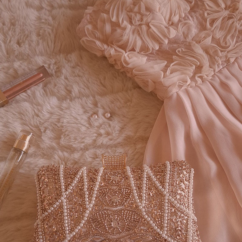 Rose Gold Beaded Clutch