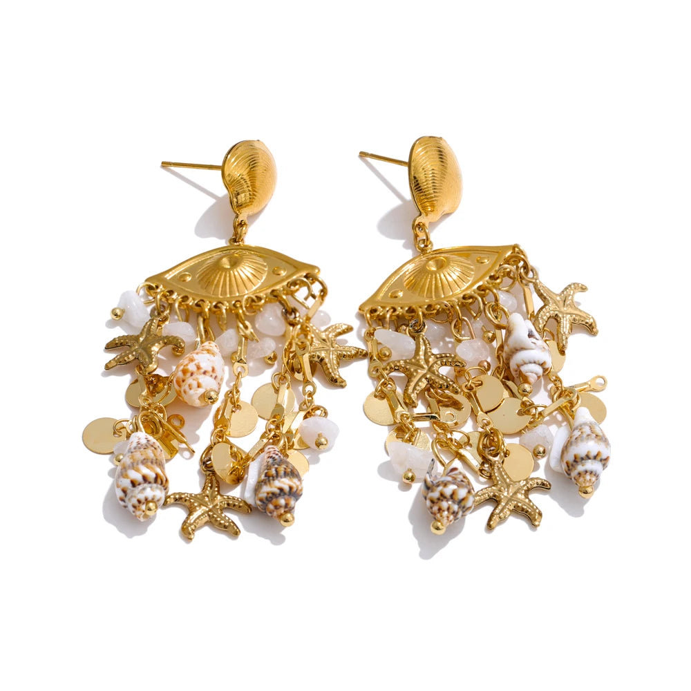 Evil Eye Shell Earrings