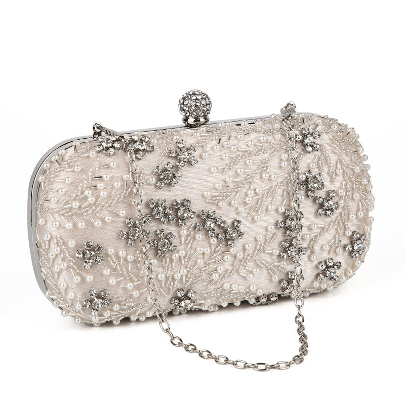 Silver Crystal Pearl Clutch Bag Montipi