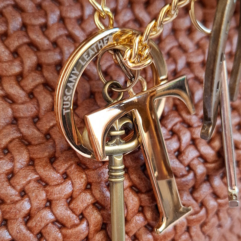 Premium Luxury Designer Leather Bag TL Keyluck Tote Bag in cognac leather by Montipi Australia woven leather tote bag with refined branded gold keyring