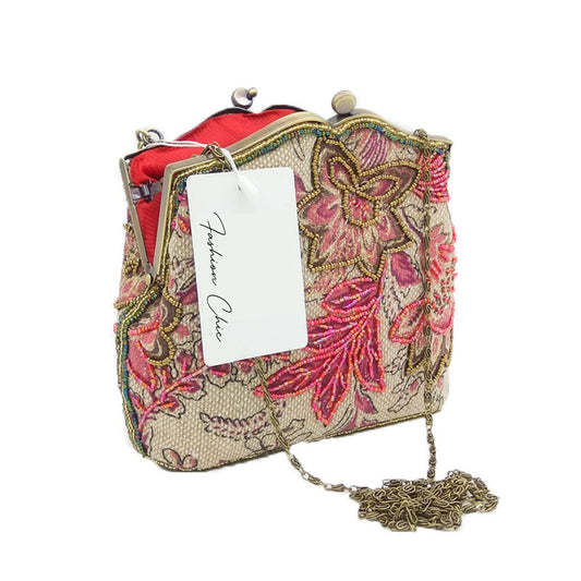 Vintage Embroidery Floral Beaded Purse Bag Montipi