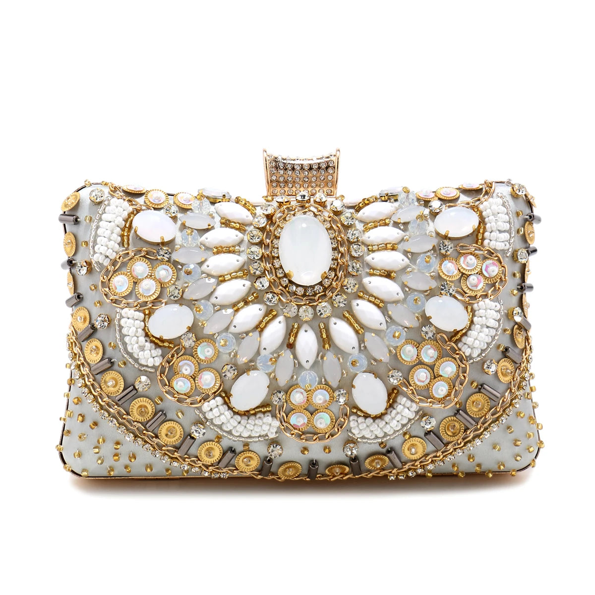 boheme luxe beaded clutch silver