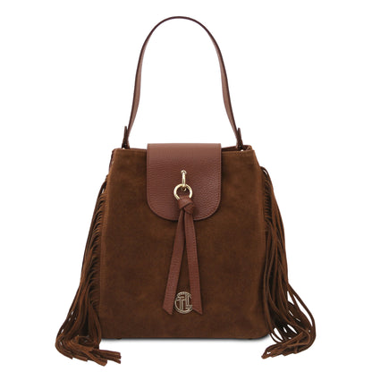 Nomade Suede Leather Fringe Shoulder Bag