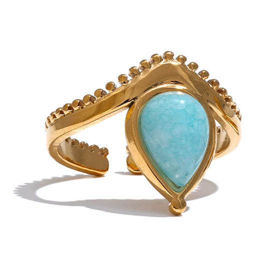 Gold rings with turquoise teardrop stones – Amara Gemstone Rings by Montipi.