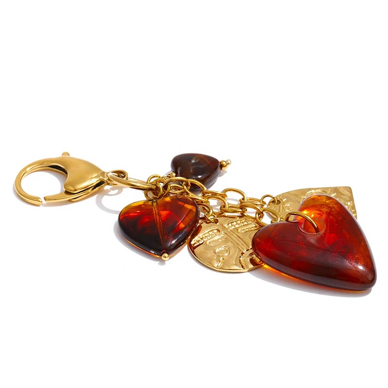 Amber Heart Charm Keychain