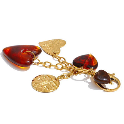 Amber Heart Charm Keychain