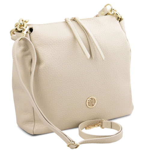 Amy Soft Leather Tote Bag Beige Pebbled Leather by Montipi Australia
