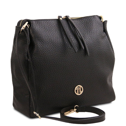 Amy Soft Leather Tote Bag Black Pebbled Leather by Montipi Australia