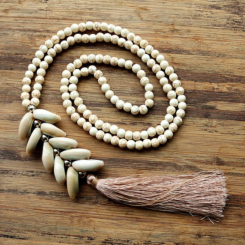 Beach Boho Beaded Cowrie Shell Necklace Montipi