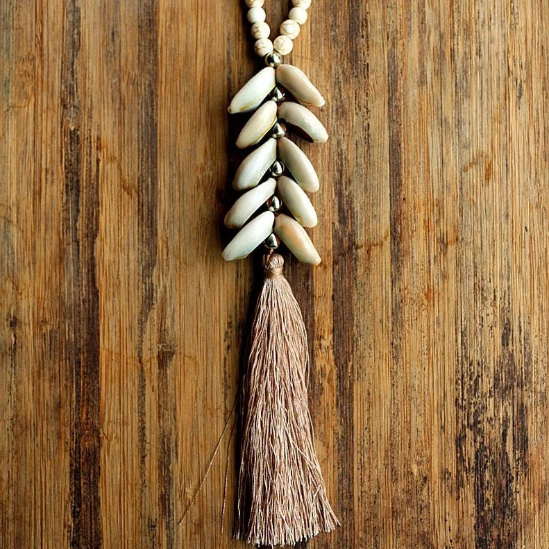 Beach Boho Beaded Cowrie Shell Necklace Montipi