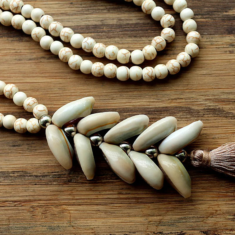 Beach Boho Beaded Cowrie Shell Necklace Montipi