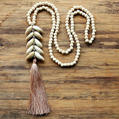 Beach Boho Beaded Cowrie Shell Necklace Montipi