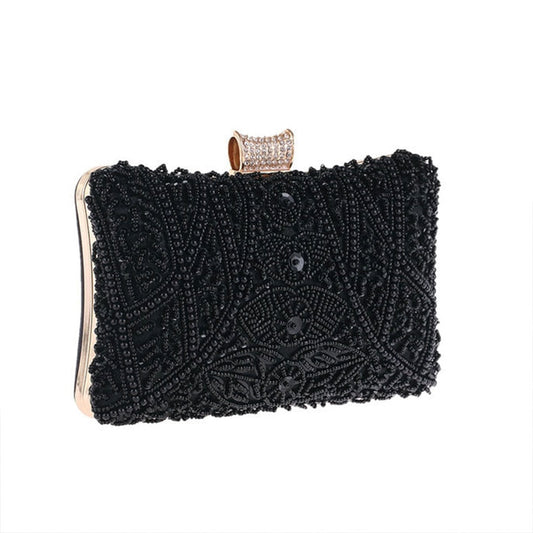 Beaded Black Pearl Details Clutch Bag Montipi