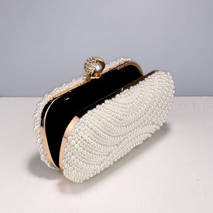 Beading Women Evening Bags Vintage Small Chain Shoulder Handbags Pearl Diamonds Metal Ladies Clutch Handbags Montipi