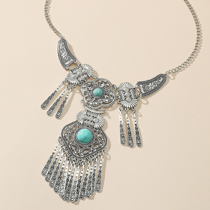 Bohemian Sun Ornaments Blue Necklace Montipi