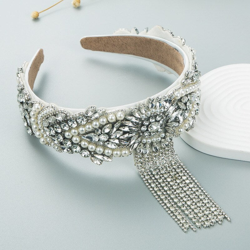 Bridal Boho White Crystals Headband Montipi