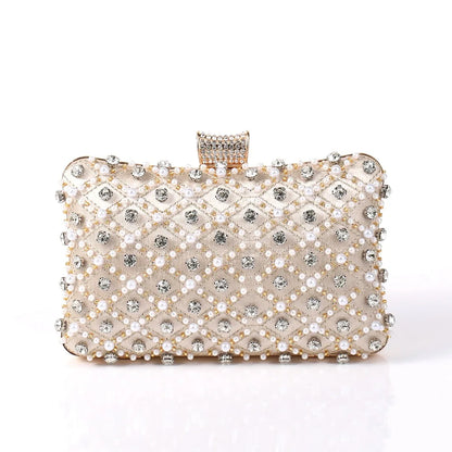 Charlene Boheme Beaded Clutch in champagne cream with pearls and crystals – elegant boho clutch bag by Montipi