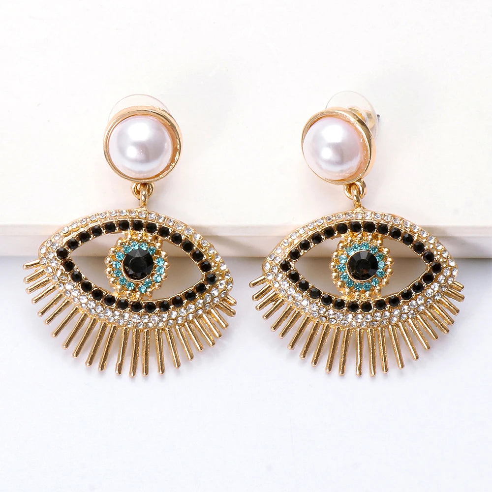 Chic Evil Eye Pearl Drop Earrings Montipi