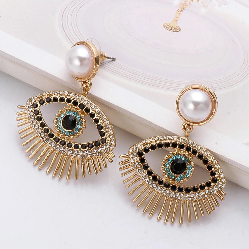 Chic Evil Eye Pearl Drop Earrings Montipi