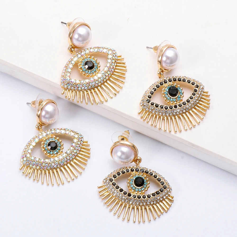 Chic Evil Eye Pearl Drop Earrings Montipi