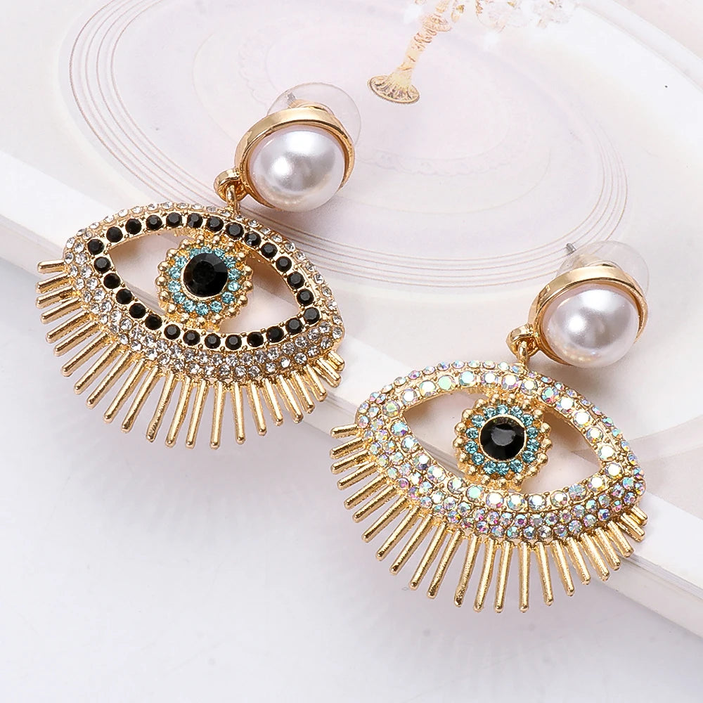 Chic Evil Eye Pearl Drop Earrings Montipi