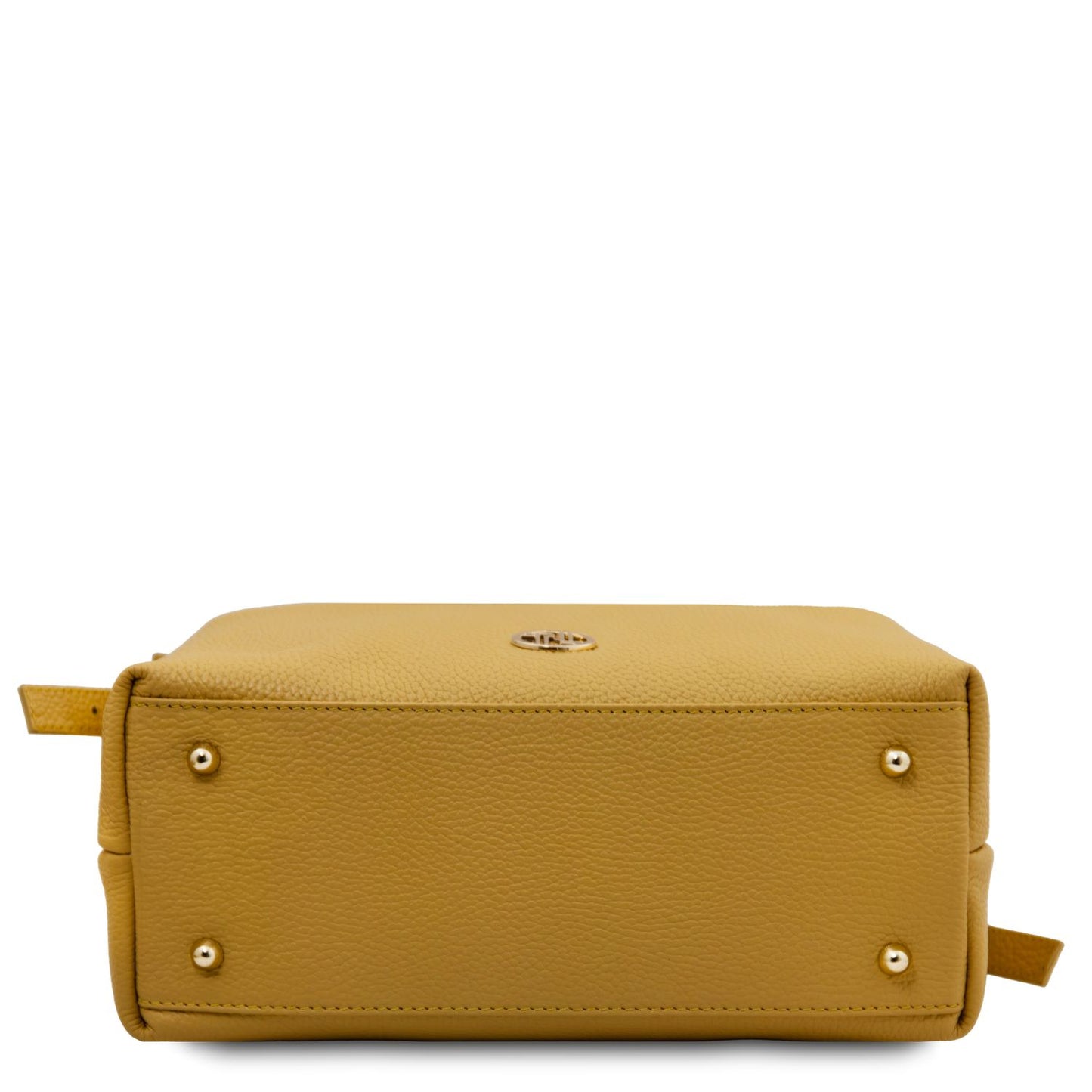 Bottom view of Diade suede leather shoulder bag with protective metal feet
