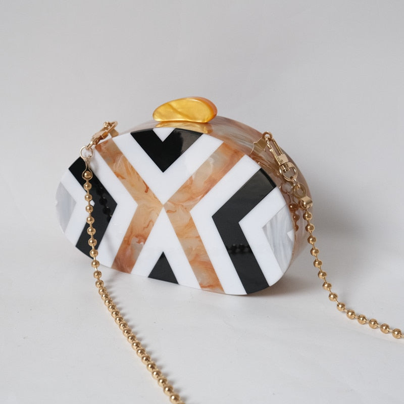 Eclectic Boho Designer Striped Acrylic Clutch Bag Montipi