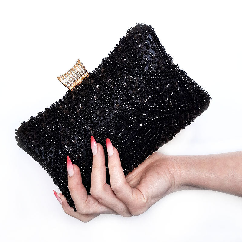 Elegant-Black-Beaded-Evening-Clutch-Bag-perfect-match-with-Pink-Ombre-Nails-by-Montipi-Australia