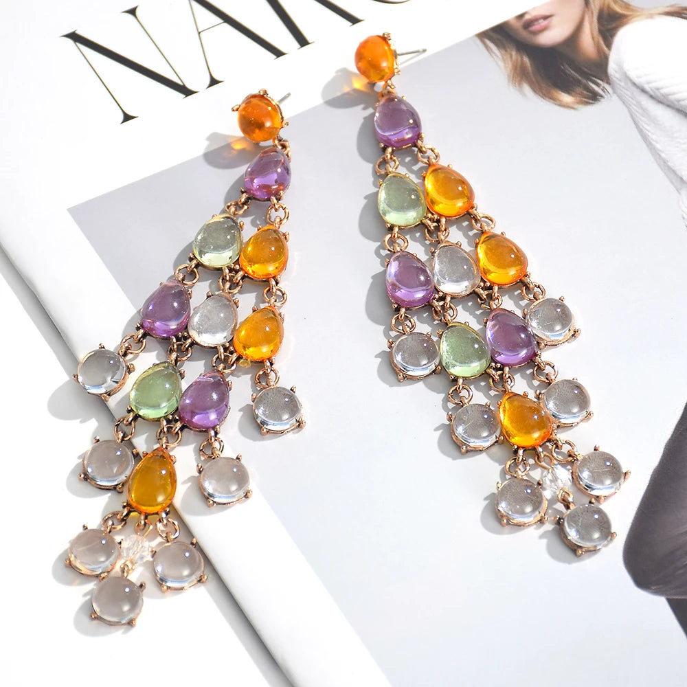 Elegant Crystal Tassel Drop Earrings Montipi