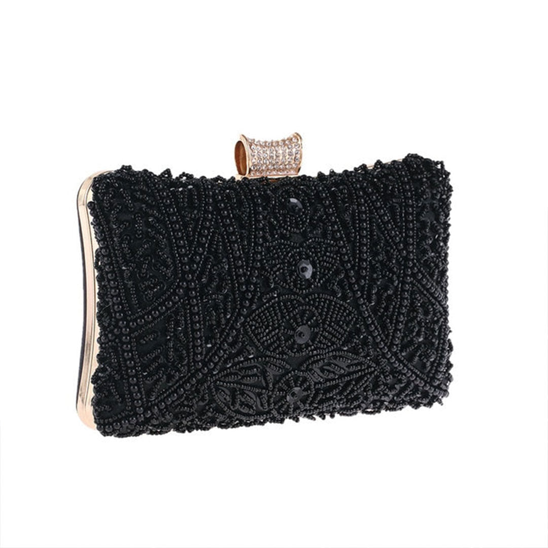 Elegant Black Beaded Evening Clutch Bag by Montipi Australia