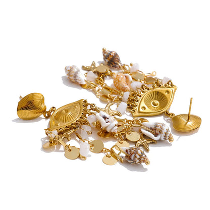 Evil Eye Shell Earrings