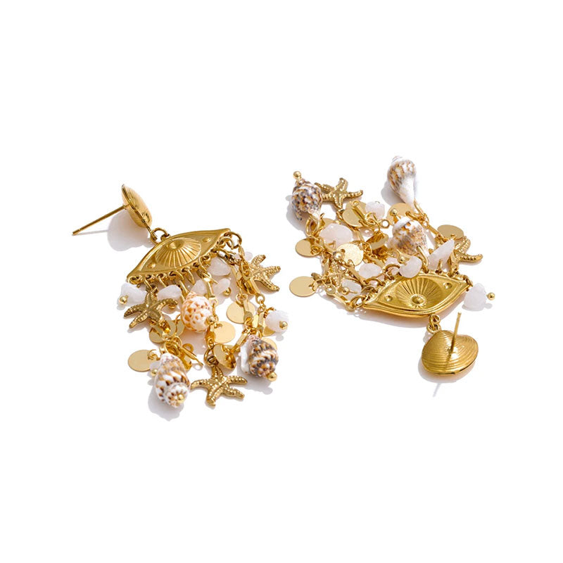 Evil Eye Shell Earrings