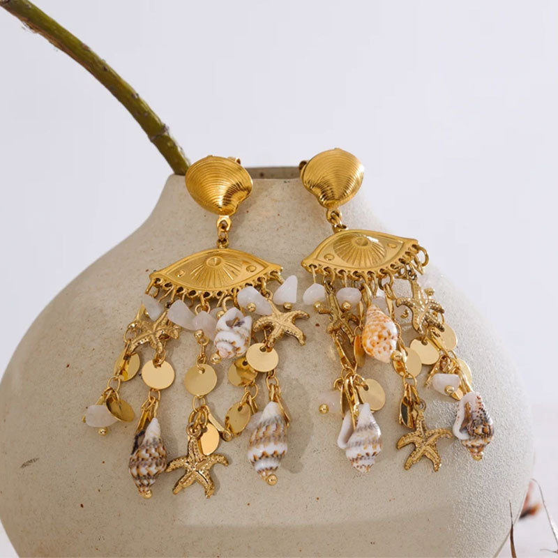 Evil Eye Shell Earrings