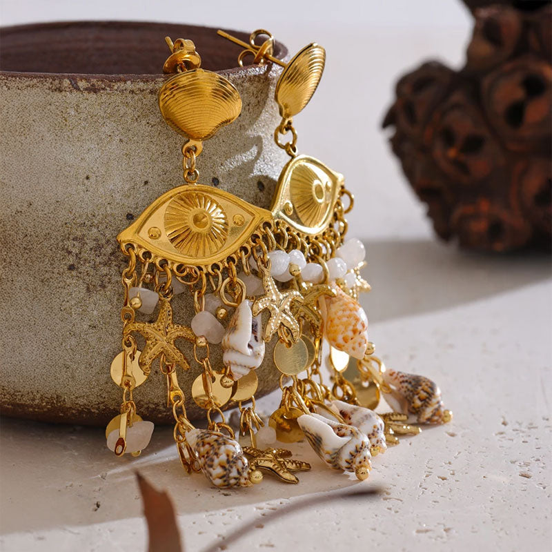 Evil Eye Shell Earrings