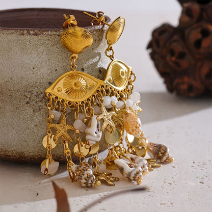 Evil Eye Shell Earrings