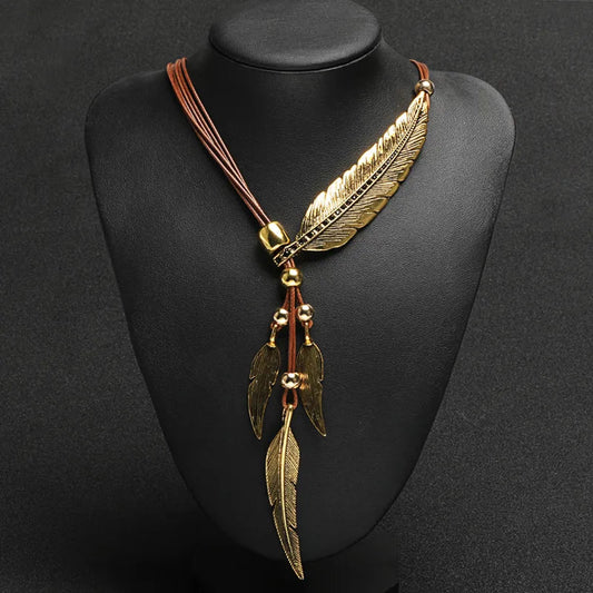 Gold Feather Rope Necklace Montipi