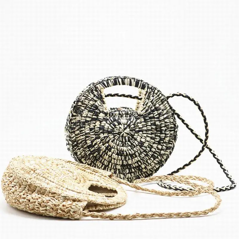 Savanna Chic Round Straw Shoulder Bag