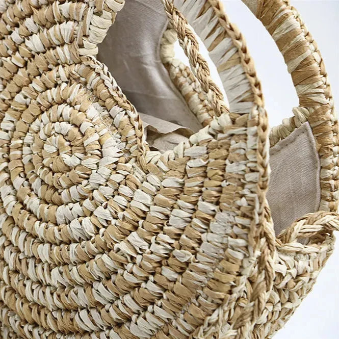 Savanna Chic Round Straw Shoulder Bag