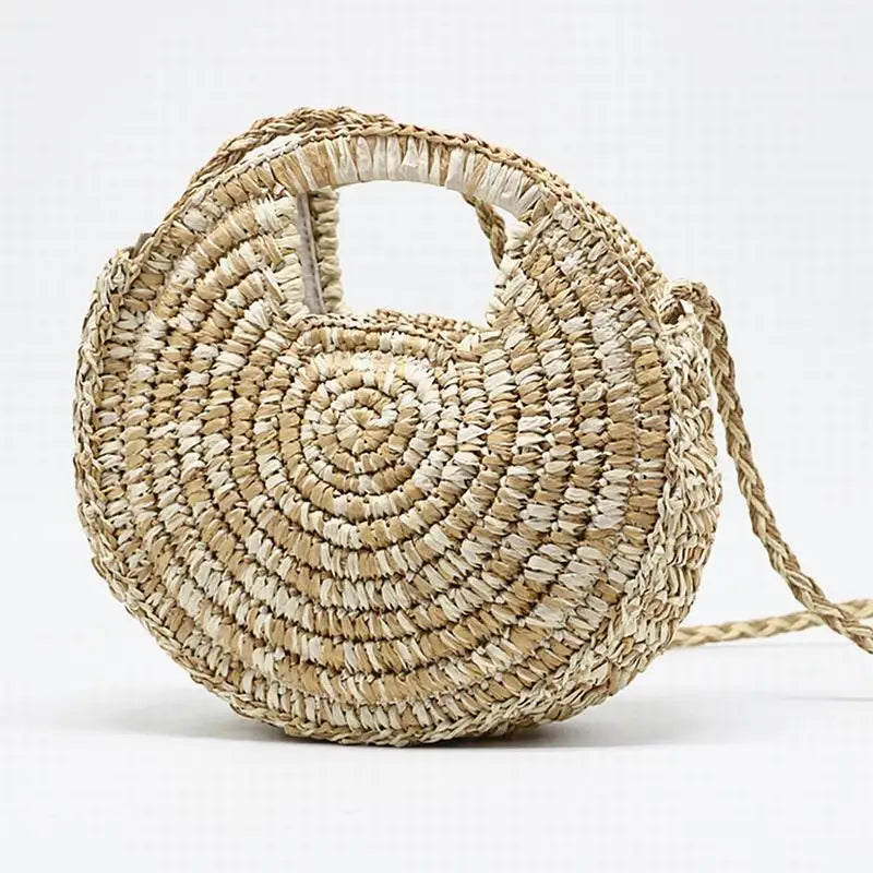 Savanna Chic Round Straw Shoulder Bag