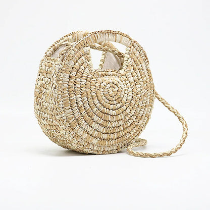 Savanna Chic Round Straw Shoulder Bag