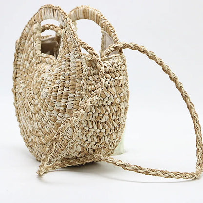 Savanna Chic Round Straw Shoulder Bag