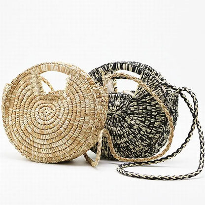 Savanna Chic Round Straw Shoulder Bag